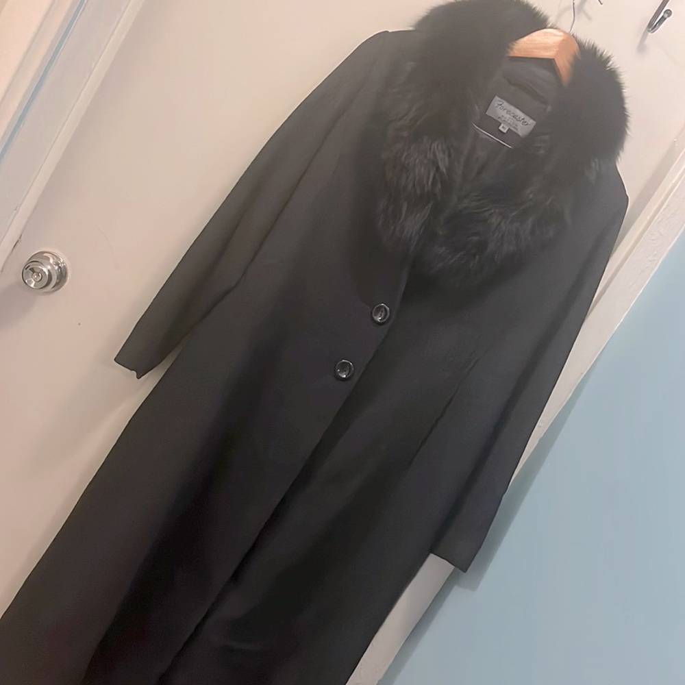 Forecaster Women's Fox-Fur-Collar Maxi Reefer Coat (Charcoal) size 10 luxe wear
